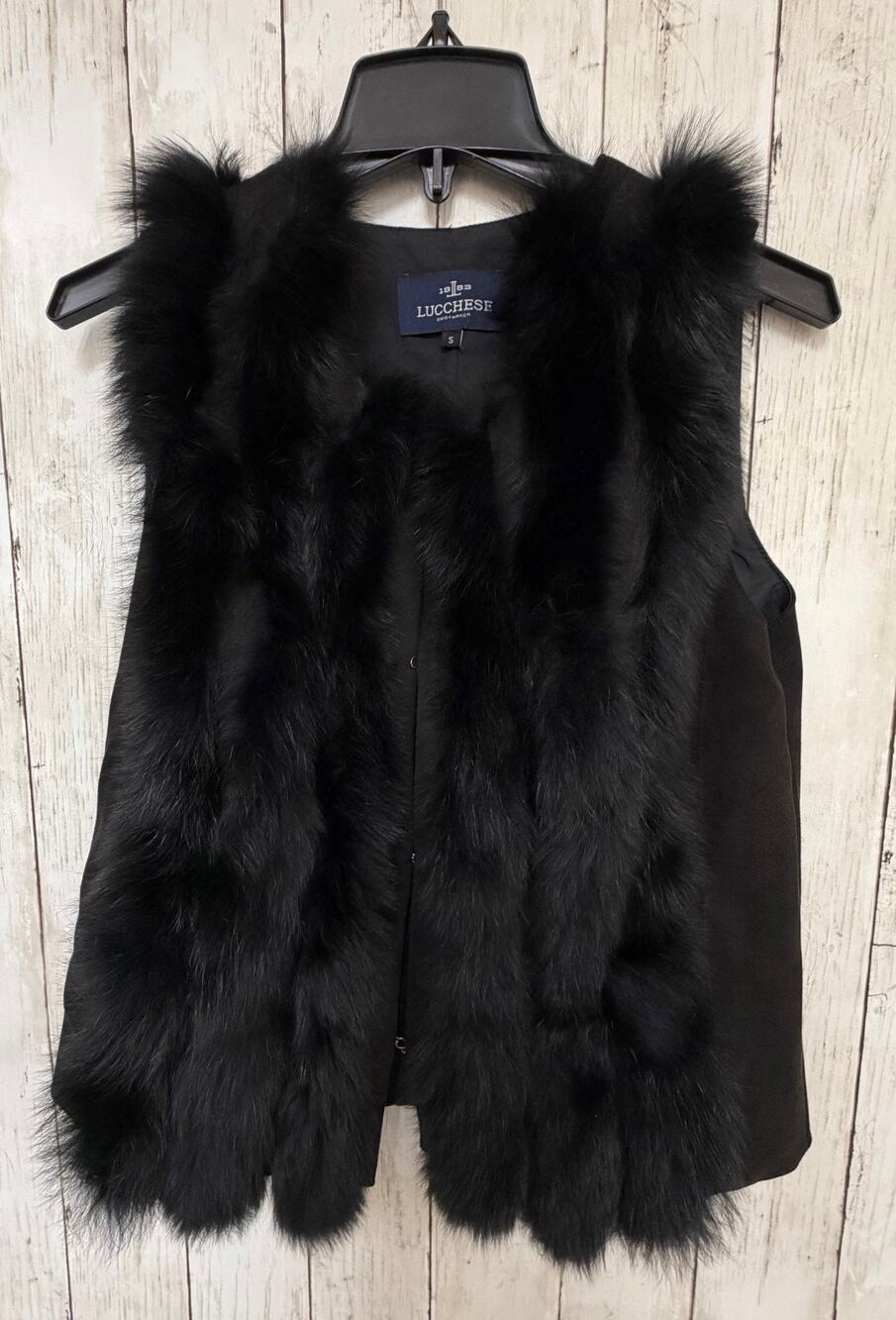 Lucchese 1883 Womens Genuine 100% Fox Fur Vest Jacket Small Black Sleeveless